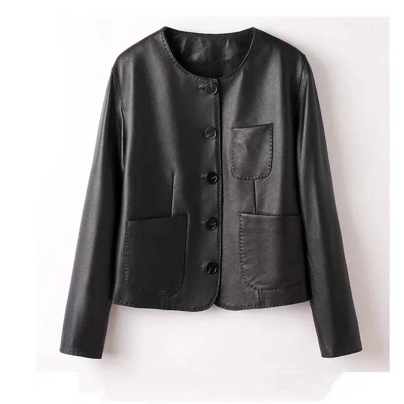 Hoge kwaliteit dames lentejas korte lengte O-hals kraag Single-breasted mode luxe met grote zakken