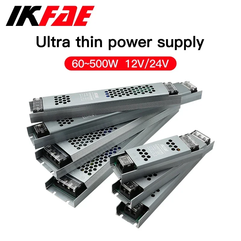 Alimentatore LED 12V 24V 60W 100W 200W 300W 400W 500W Convertitore driver LED trasformatore AC/DC ultra sottile per illuminazione di strisce LED