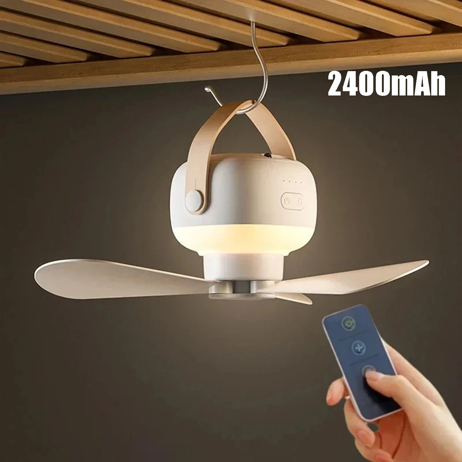 Przenośne wentylatory sufitowe 2400mAh Outdoor Camping Fan Tent Ventilator Cooler Akumulatorowy wentylator elektryczny Zdalne sterowanie Oświetlenie LED