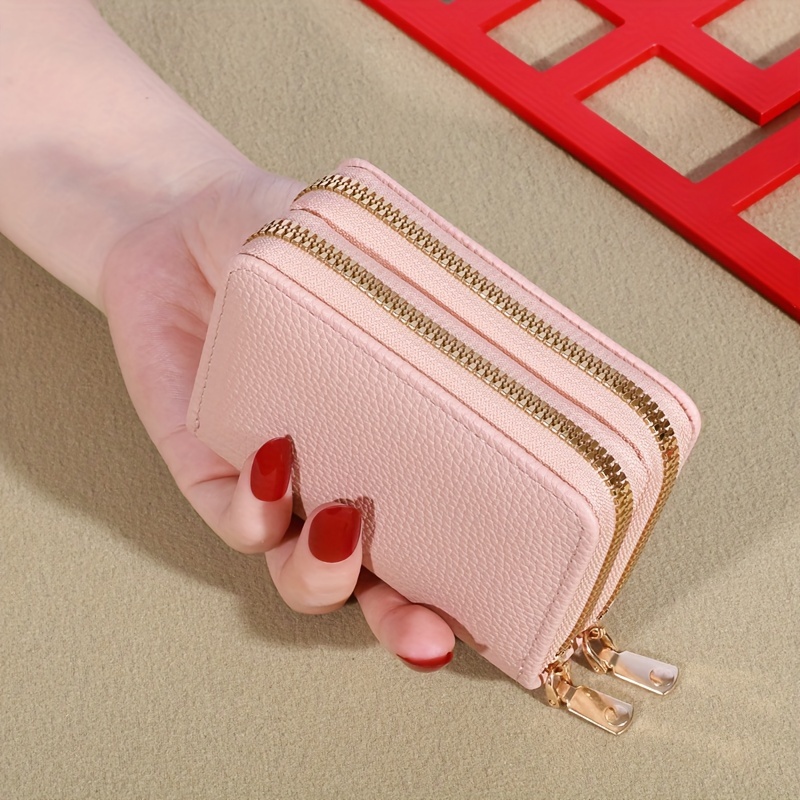 Bolsa de moedas padrão de lichia com zíper para mulheres, grande capacidade, slot para cartões múltiplos, estilo curto, moda
