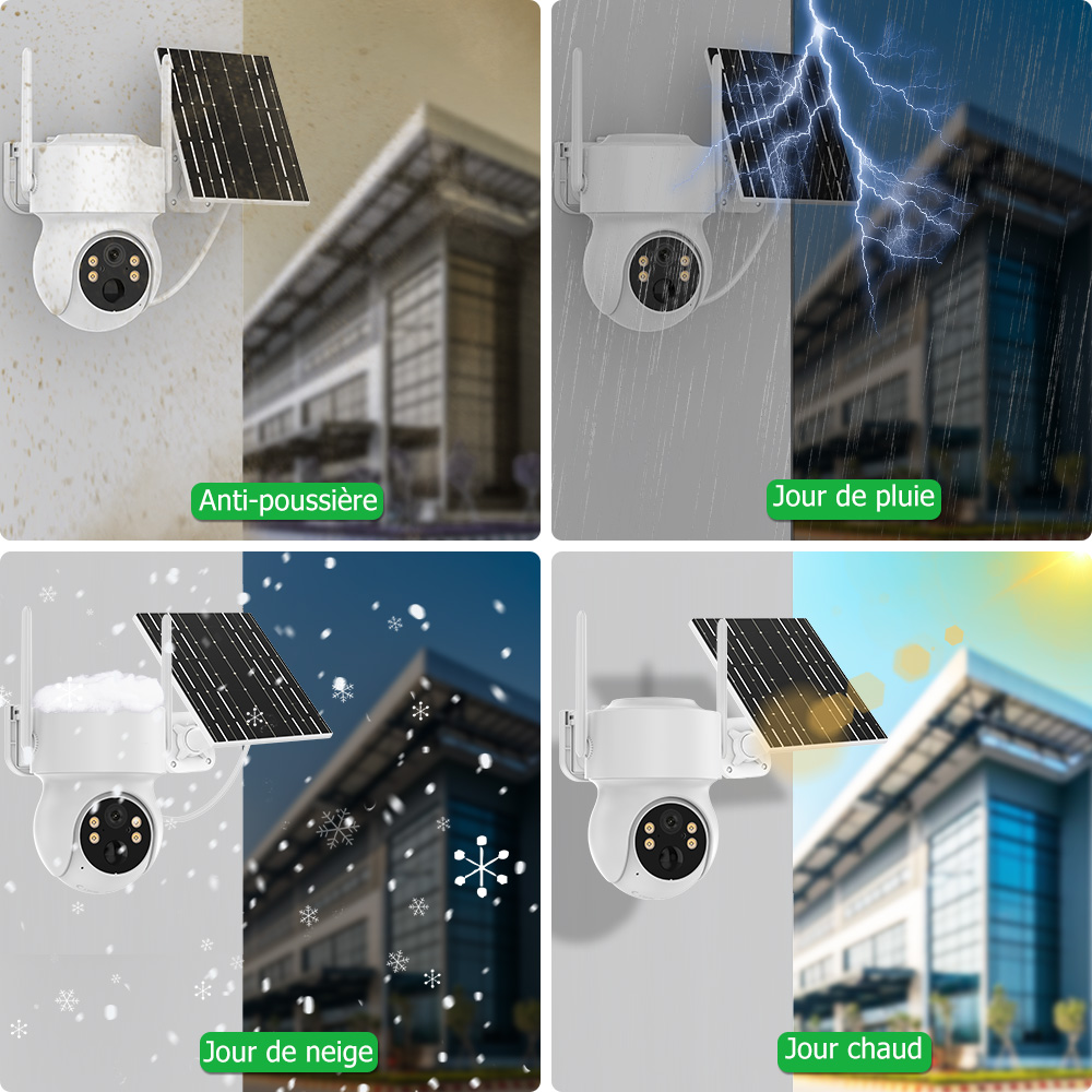 ICsee Andrea Caméra de vidéosurveillance solaire extérieure sans fil, batterie intégrée, 4MP, HD, WiFi, PTZ, PIR, détection humaine