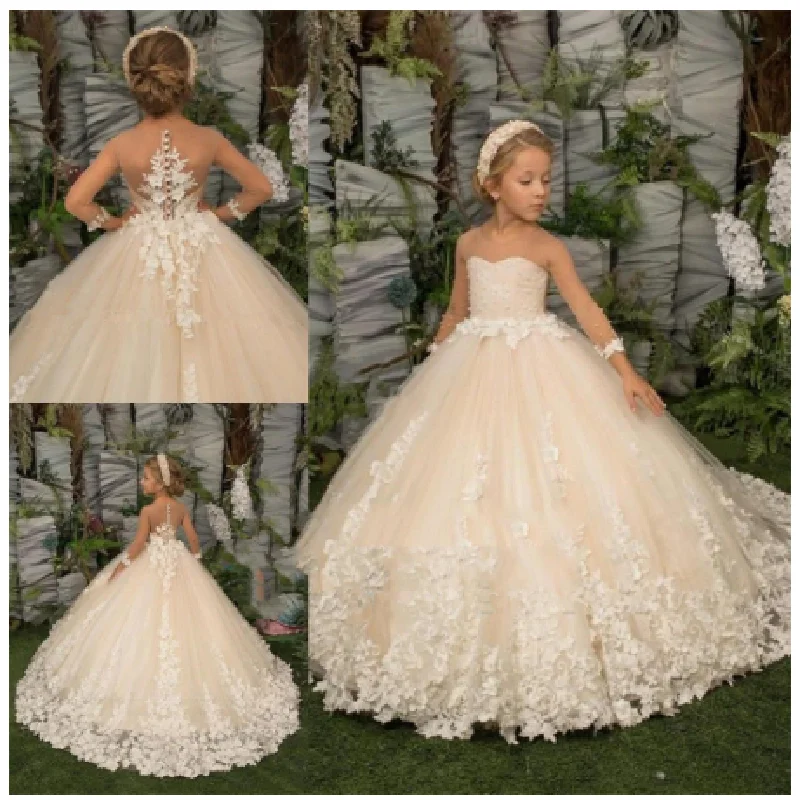 女の子のためのエレガントなイブニングドレス,3つのサルの袖,結婚式の服,王女,聖体拝領,新しいコレクション