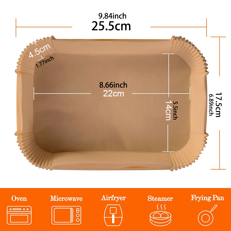Freidora de aire desechable rectangular, revestimiento de papel para hornear, estera antiadherente impermeable a prueba de aceite para accesorios para freidora de aire Ninja Foodi