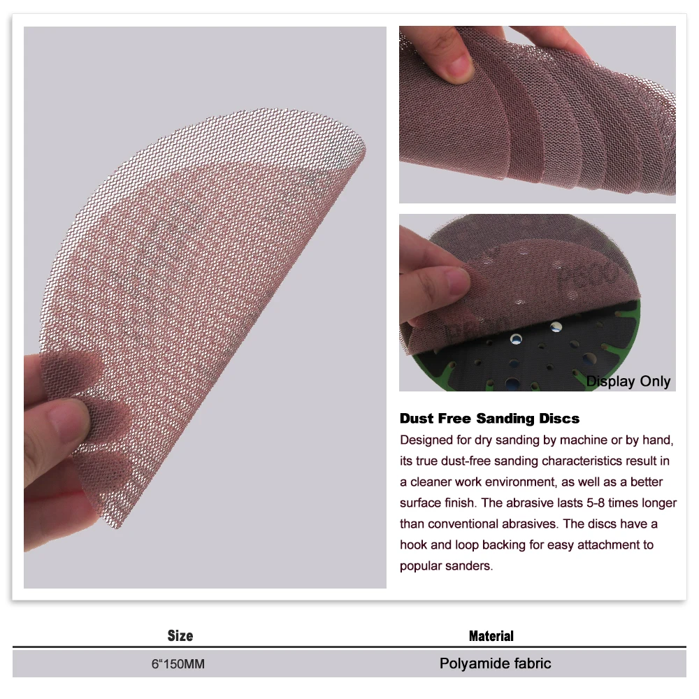10Pcs 6inch 150mm Mesh Sanding Discs Hook&Loop Abrasive Dust Free Disc Anti-Blocking Sharp Grinding Sandpaper for Wood Furniture