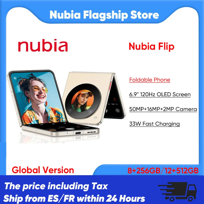 ZTE Nubia Flip Smartphone 5G 6.9 Display 120Hz Snapdragon 7 Gen 1 33W Ricarica rapida Fotocamera da 50MP Versione globale