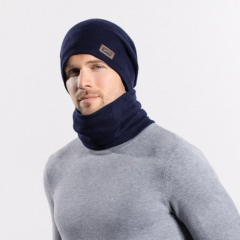 2 pz/set Unisex Sciarpa Lavorata A Maglia Beanie Set Inverno Caldo Cappelli A Maglia Collo Resistente Al Freddo Elastico Slouchy Berretti Per Le Donne e Gli Uomini