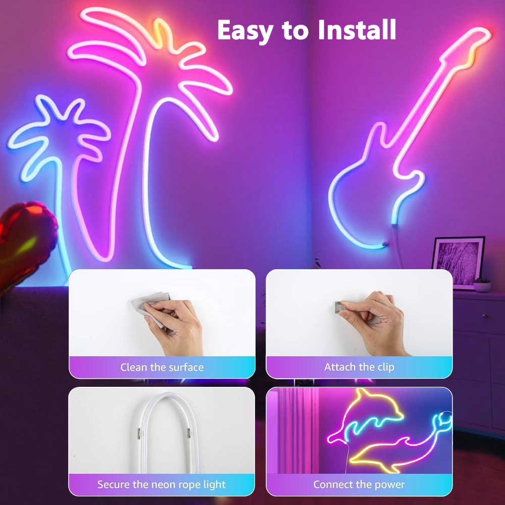 TUYA Neon LED Strip Lights 5V Neon Rope Light 72LEDs/M Silicone with Music Sync RGBIC Dreamcolor Chasing Strip Tape for Room