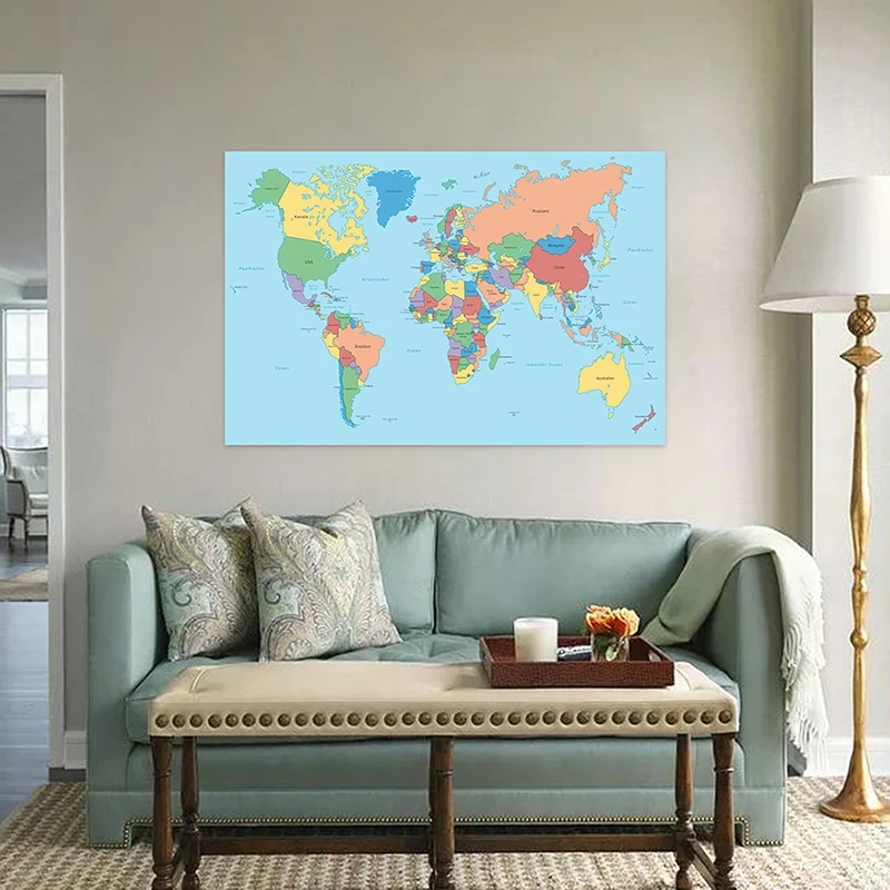150*100 ซม.Worldแผนที่ไม่ทอภาพวาดผ้าใบผนังUnframedโปสเตอร์ห้องเรียนอุปกรณ์ห้องนั่งเล่นDecorอุปกรณ์โรงเรียน