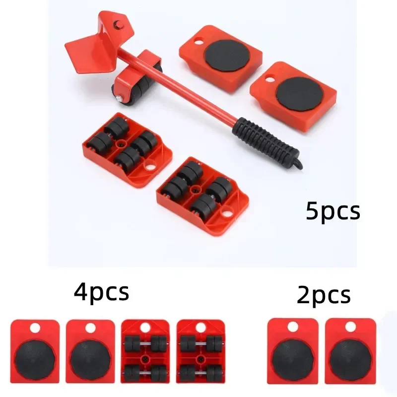 Ensemble de déplacement de meubles robuste-2/4/5 pièces curseurs à rouleaux polyvalents pour un levage et un déplacement sans effort, protecteur de sol en bois dur