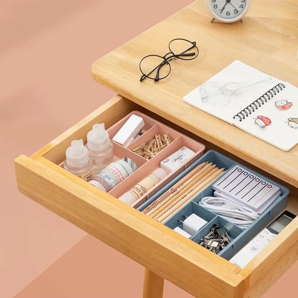 Desk Drawer Organizer Desk Sundries Stationery Storage Box Bin Cosmetics Makeup Organizer Home Office Drawer Divider Container