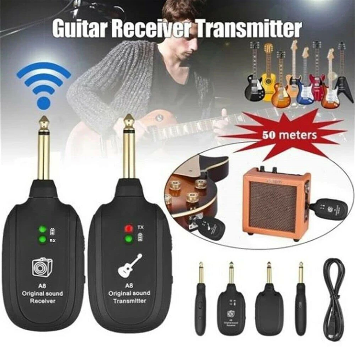 Wireless Guitar System Construído em 4 Canais Transmissor de Guitarra Sem Fio Receptor para Guitarra Elétrica Violino Baixo