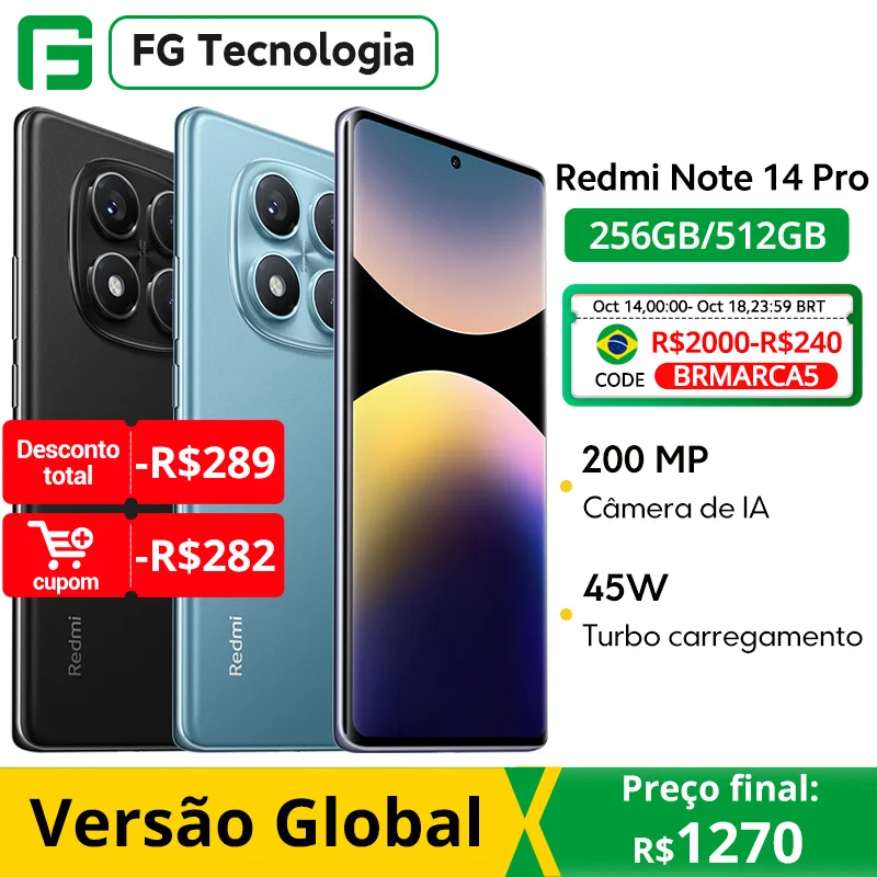 【Marca +】Xiaomi Redmi Note 14 Pro Smartphone 200MP AI Câmera Helio G100-Ultra 6,67 "120Hz AMOLED Display 5500mAh Bateria