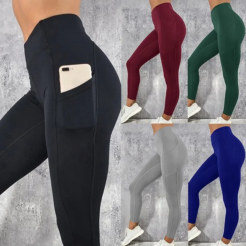Ropa deportiva para mujer, mallas de gimnasio, pantalones de Yoga con bolsillos, pantalones deportivos para correr, ropa deportiva elástica, pantalones deportivos de talla grande para gimnasio para mujer
