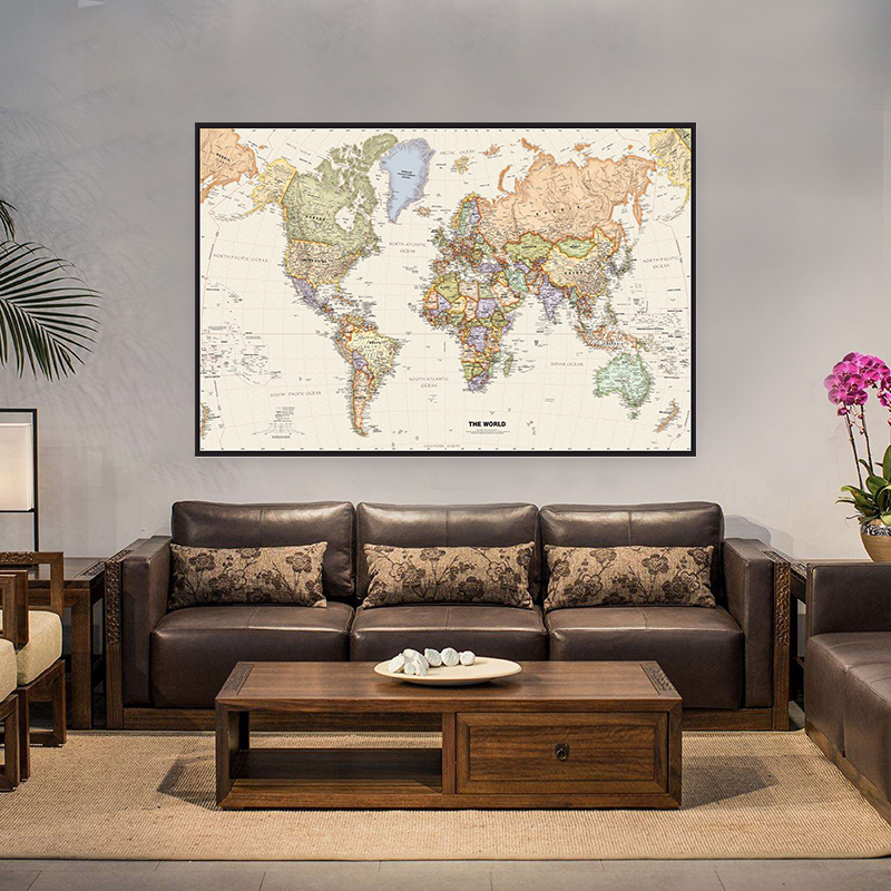 150*100cm Retro Map The World Map Non-woven Canvas Painting Wall Decor Art Pictures Poster Classroom Office School Supplies