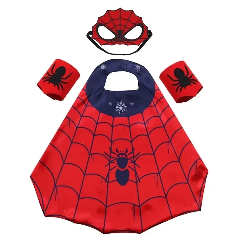 ZSQHET Set di costumi da supereroe dei cartoni animati per ragazzi e ragazze, abito di Halloween, mantello e maschera di ragno con costume cosplay da polso