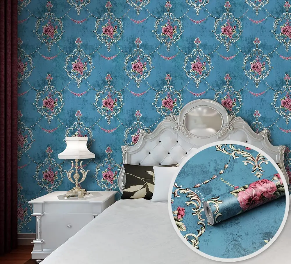 Damask Peel และ Stick วอลล์เปเปอร์ Retro ดอกไม้ Self Adhesive Wallpaper ไวนิลสติ๊กเกอร์แปะผนังสำหรับห้องนั่งเล่นตู้ DIY