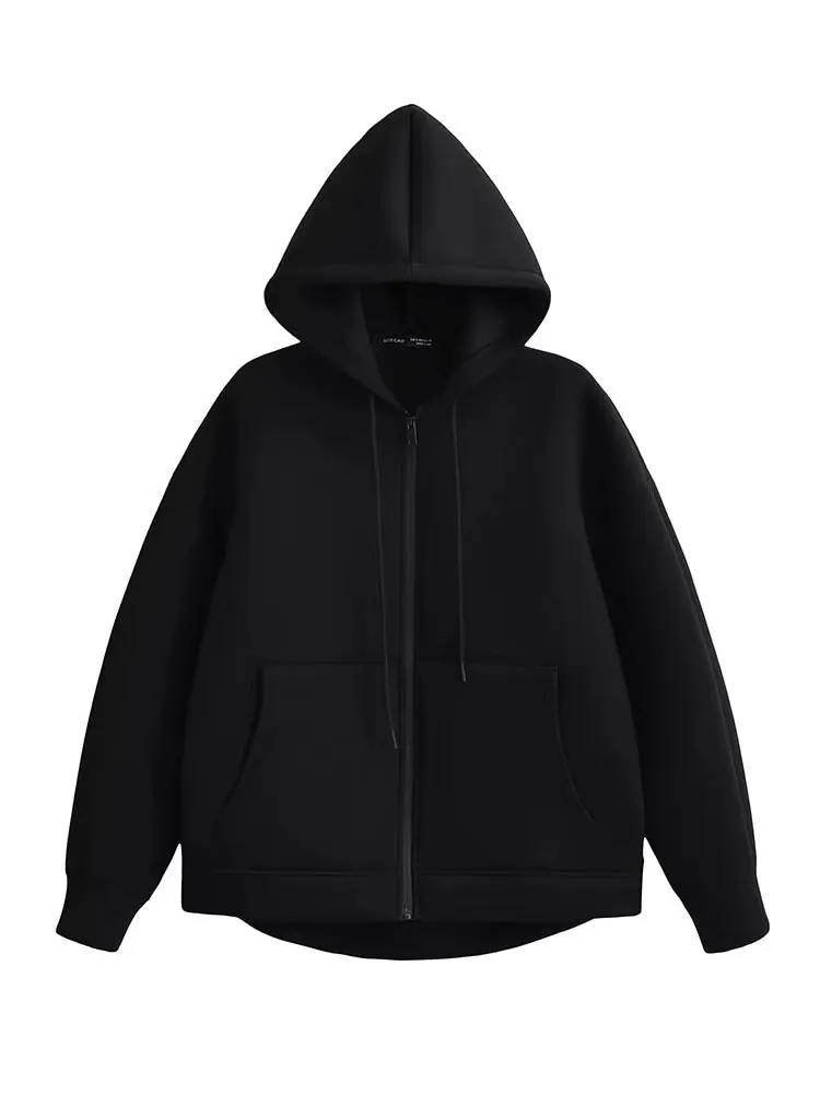 HH Herbst Frauen Grau Jacke Mit Kapuze Langarm Große Tasche Zipper Jacke Mantel Frau Lose Beiläufige Oberbekleidung Mantel Tops
