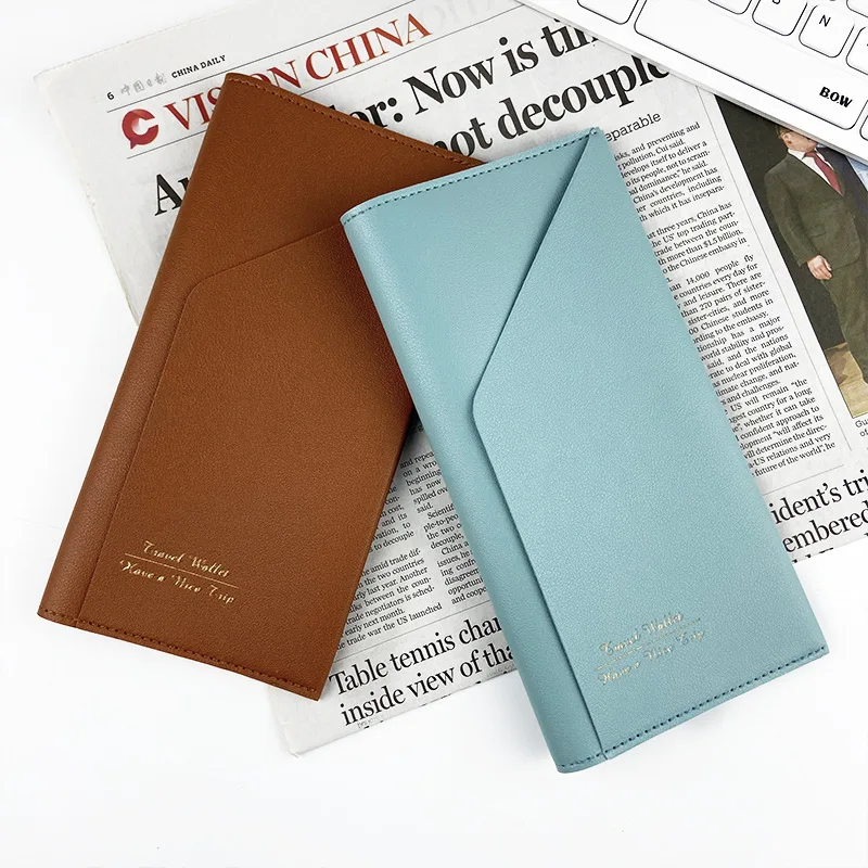 Porta pasaporte de cuero PU, tarjetero de viaje para documentos, billetera de viaje Simple para mujeres y hombres, bolsa de almacenamiento para documentos bronceadora de viaje