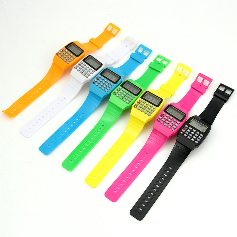 Reloj de pulsera con teclado multiusos y fecha de silicona con calculadora electrónica para niños