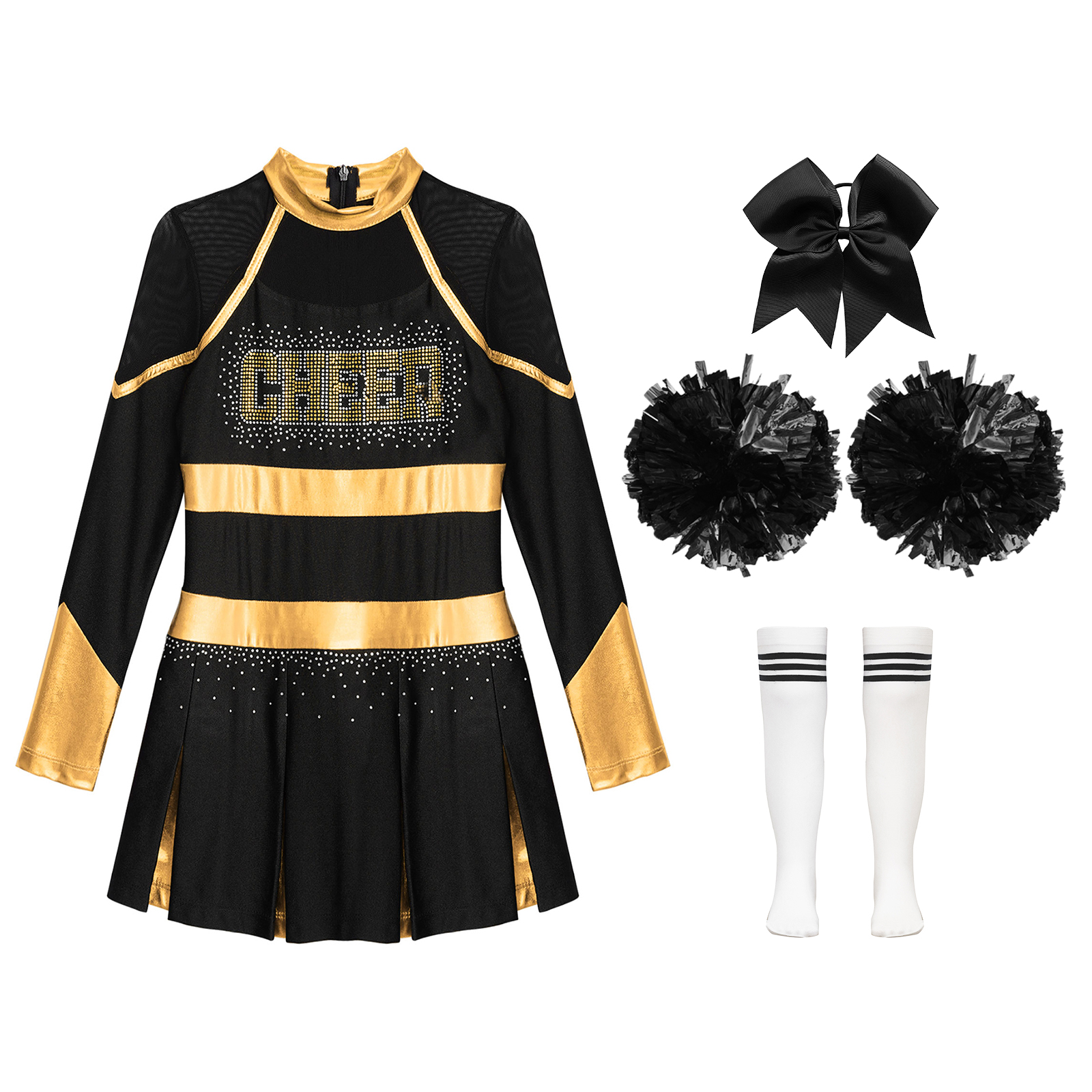 Crianças meninas uniformes de líder de torcida escola roupa de dança de torcida traje crianças brilhantes strass uniformes de torcida