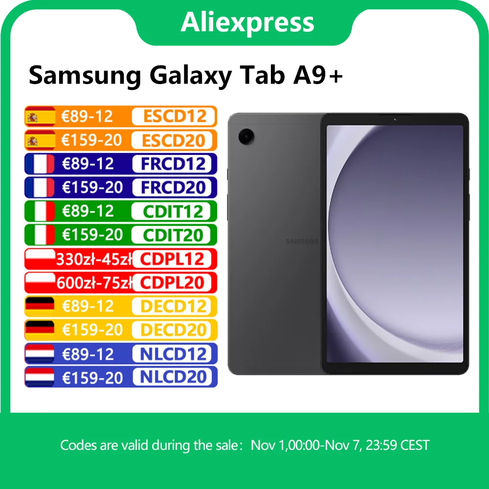 【Marca +】Samsung Galaxy Tab A9 + WIFI Tablet 4GB 64GB 2,2 GHz Octa-core 11 ”TFT 90 Hz Pantalla LCD Cámara trasera de 8MP 7040 mAh Batería