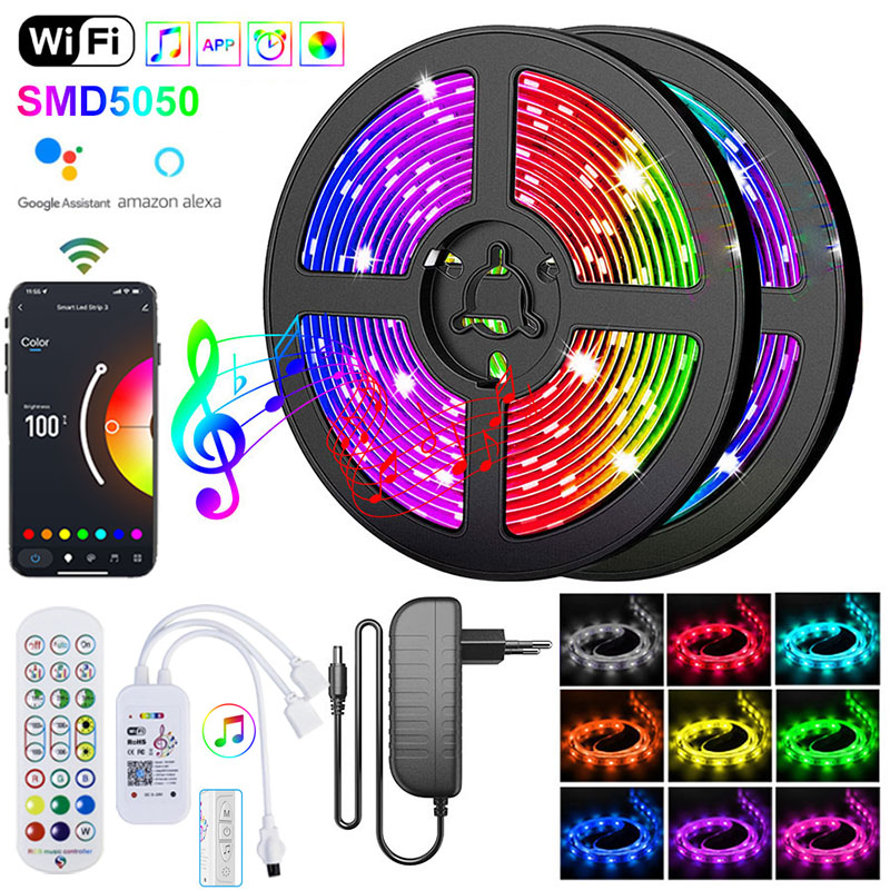 Светодиодные ленты Rgb 5050 для спальни, Bluetooth, светодиодные ленты, клейкие умные светодиодные ленты, Wi-Fi, настенные светодиодные украшения