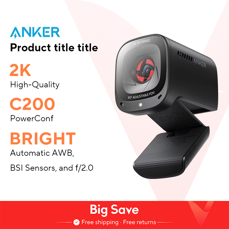 Anker PowerConf C200 2K Webcam Cho Máy Tính Laptop Mini Usb Web Camera Loại Bỏ Tiếng Ồn Micro Stereo Web Cam