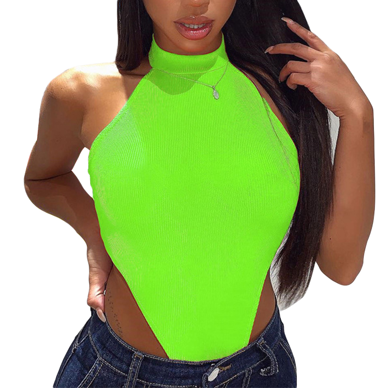 หญิงแขนกุดเซ็กซี่ผู้หญิง Halter Bodysuits High Cut Bodycon Leotard Tops แฟชั่นฤดูร้อน Bottomed Tops