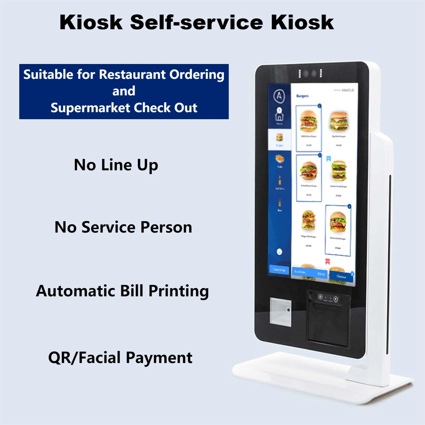 Desktop 15.6 Inch Touch Screen Kiosk Restaurant Self Ordering Machine with 2D Scanner & 58mm Printer Unattended Payment Terminal