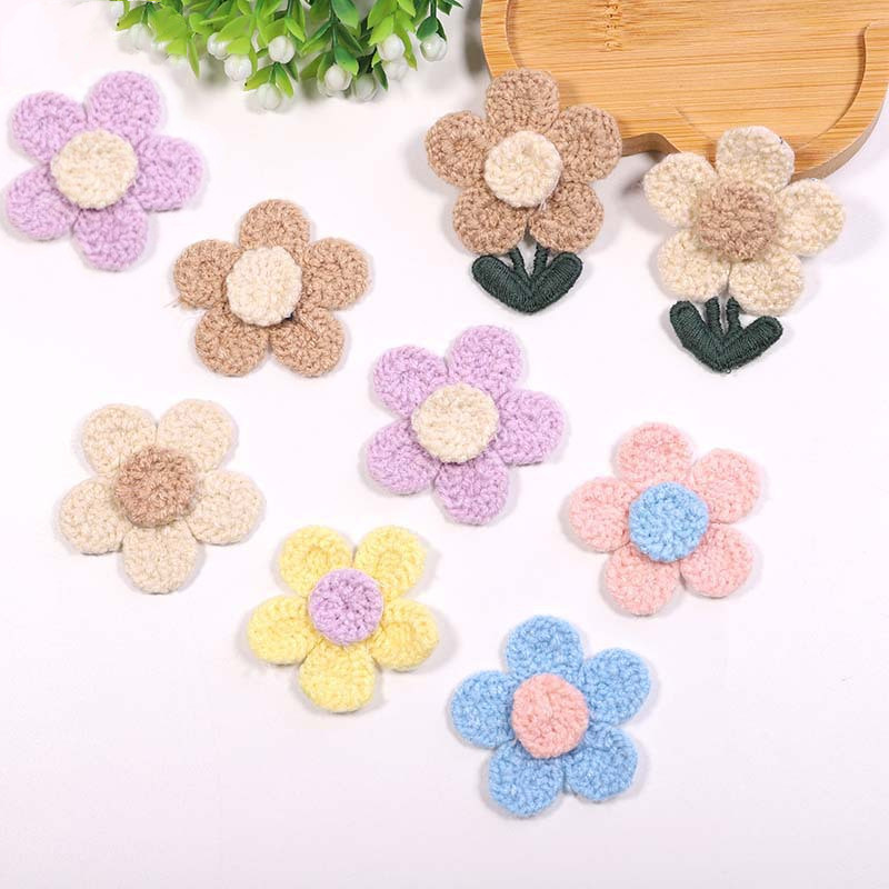  10 個の新しい 3D リーフウール 5 枚の花びらの花パッチ DIY 縫製穴パッチ漫画の花の布パッチステッカー