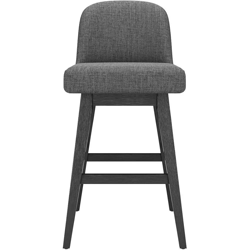Modern 360° Swivel Bar Stools Set of 2 Counter Height Upholstered Stools with Backs Solid Wood Legs Kitchen and Bar