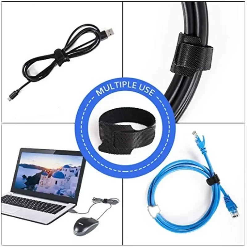 50Pcs Reusable Fastening Cable Ties Adjustable Cord Ties,Nylon Cable Management Straps Hook Loop Cord Organizer Wire Ties