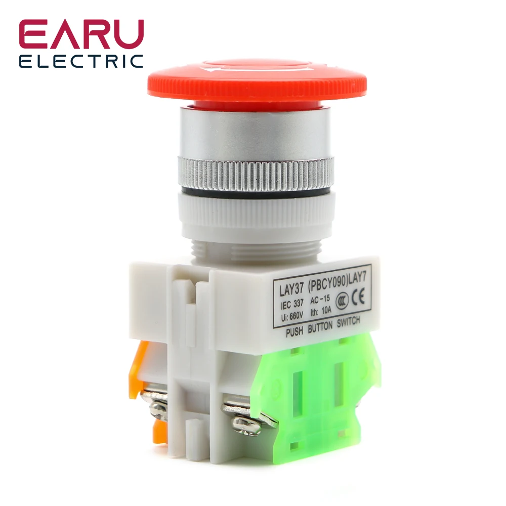 Tapa de seta roja 1NO 1NC DPST interruptor de botón de parada de emergencia AC 660V 10A equipo de interruptor elevador enganche autobloqueo