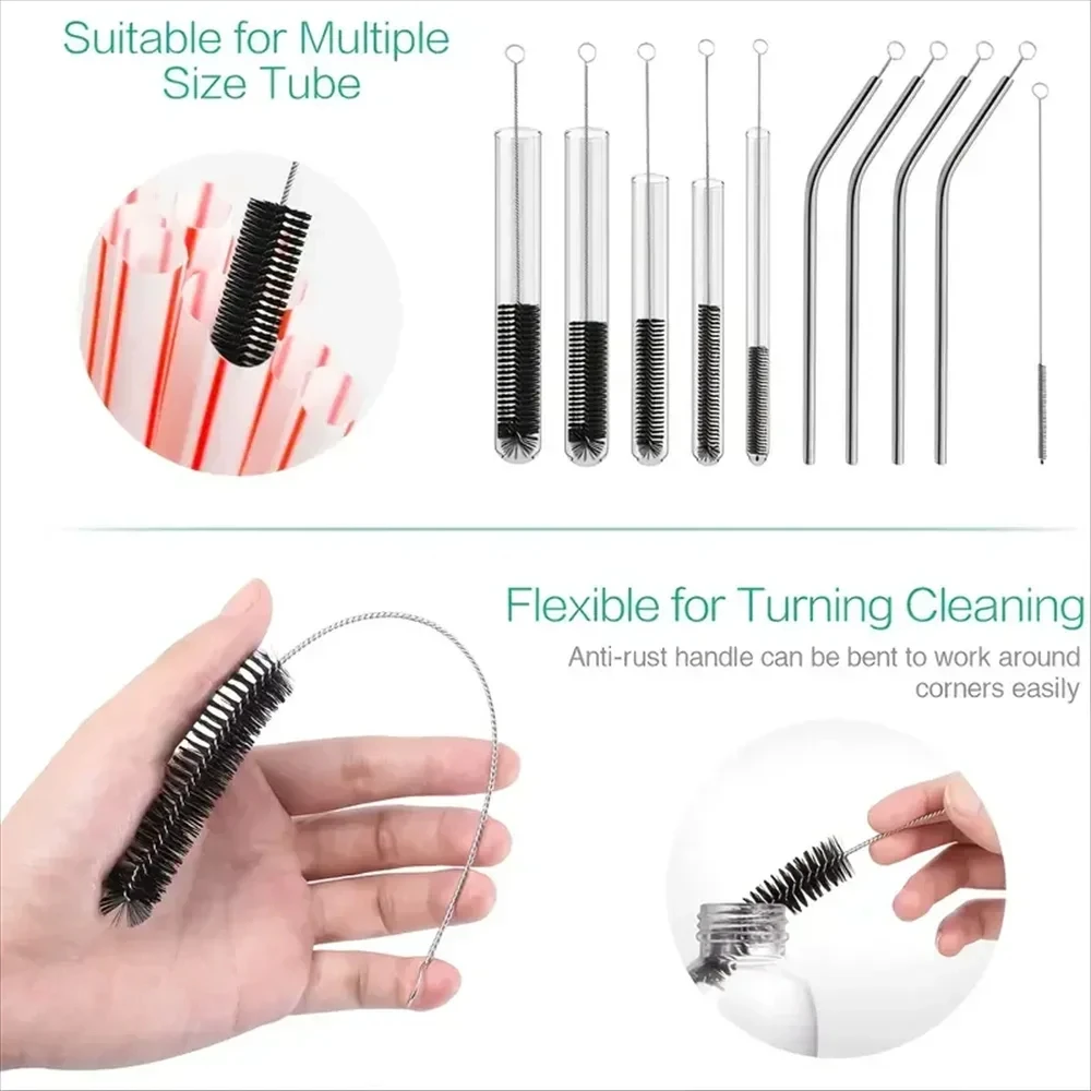 10PCS Reusable Bottle Cleaning Brush Set Multifunctional Straw Brush for Narrow Neck Containers