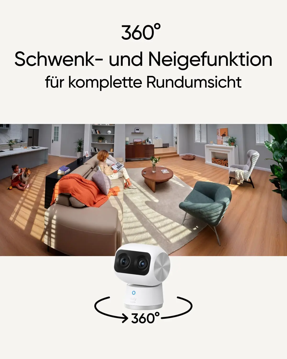 (Disponibilità UE) Telecamera di sicurezza interna Eufy S350, doppia telecamera, risoluzione 4K UHD, telecamera di sorveglianza con zoom 8 × e 360 °   PTZ