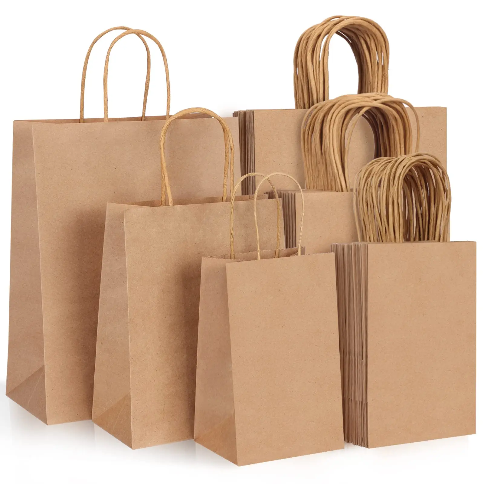 Bolsas de papel Kraft marrón con asas, bolsas pequeñas de regalo para pequeñas empresas, bolsas de compras, recuerdo de fiesta de Navidad, 10/20 piezas