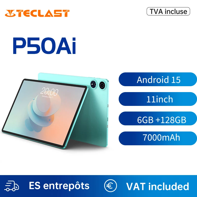 【New】 android 15 Teclast P50 AI Tablet 11 "90Hz ekran AllWinner A733-AI Octa-Core 6GB 128GB LPDDR5 Wifi-6 bateria 7000mAh