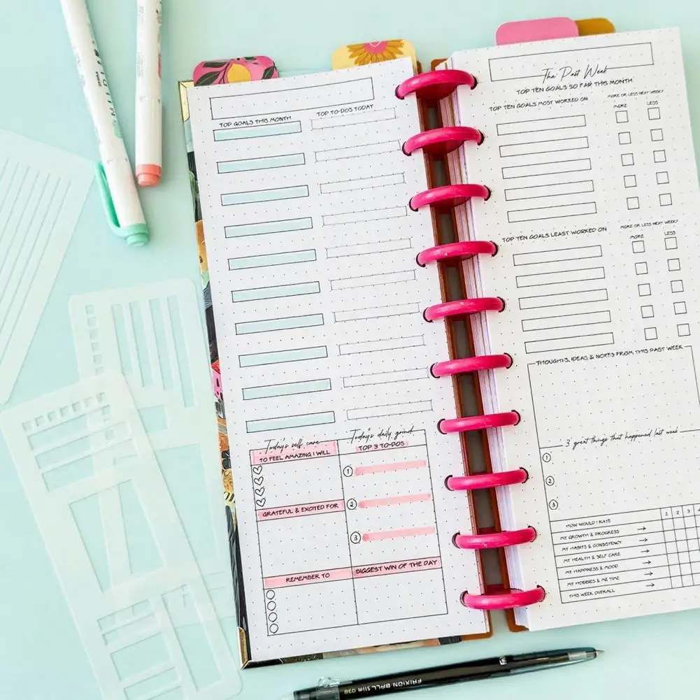 Planner Stencil Set Coil-bound Notebook Stencil Handmade Flexible Template Set for Diy Scrapbooking Journaling with Dot Grid