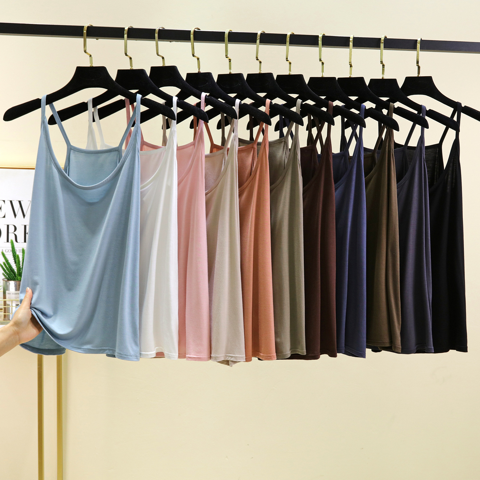 Plus Größe L bis 6XL Modal Camis O-Ausschnitt Spaghettiträger Tops Loose Bottom Camisole einfarbig Ärmelloses Tanktop, alles passend