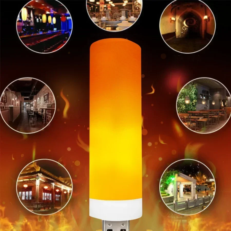 USB LED เปลวไฟแสงแบบไดนามิกเปลวไฟผล Fire หลอดไฟ USB บรรยากาศ LED ข้าวโพดหลอดไฟตกแต่งสวนโคมไฟริบหรี่