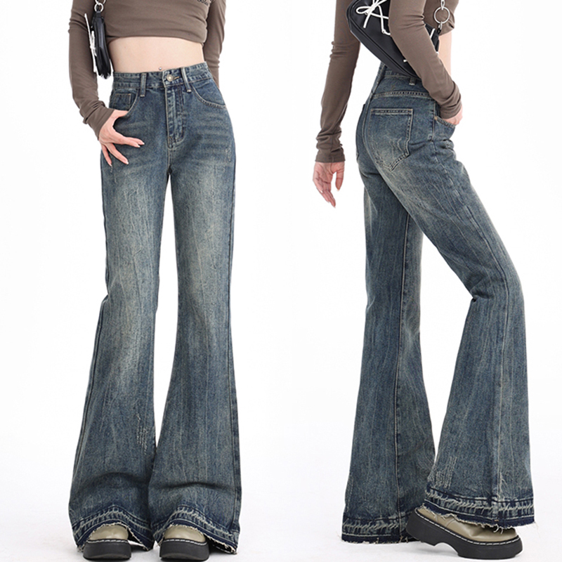 Grat Edge Design Vintage Flare Jeans hohe Taille Korea lässig dünne Jeans hose neue Frauen Streetwear strecth Boot Cut Vaqueros