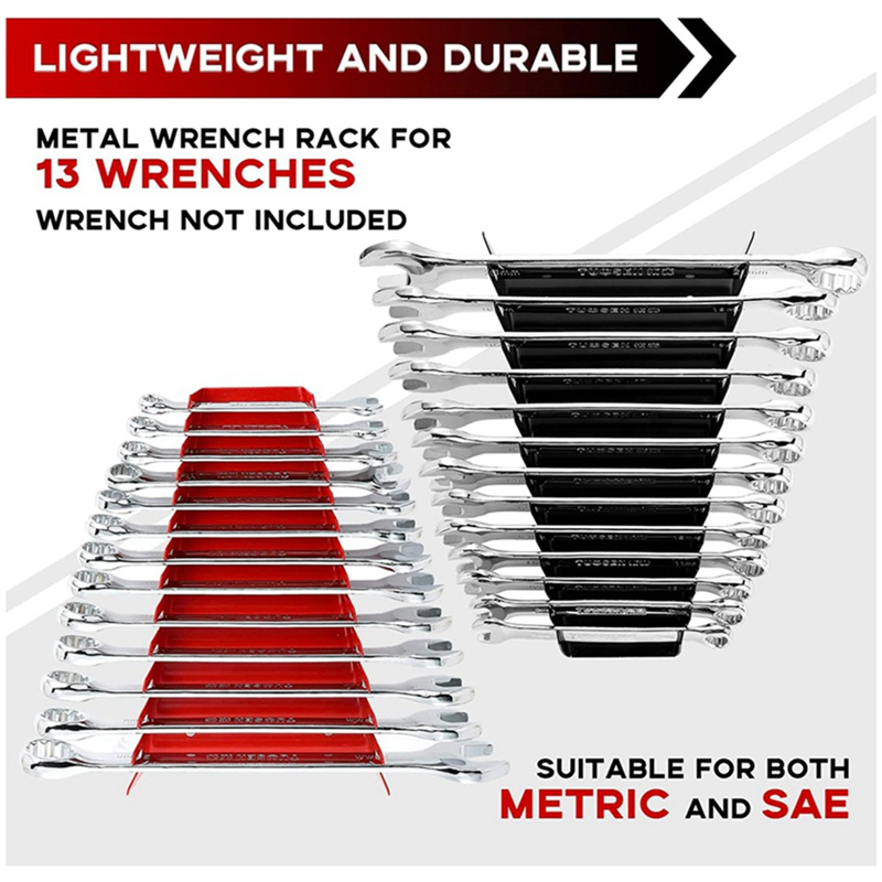 2 Pack Metal Wrench Organizer- Premium Wrench Holder Tray, Wall-Mounted Storage Solutions for Wrench (1 Red & 1Black