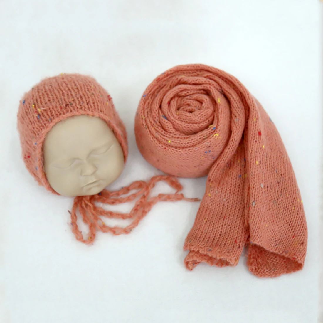Vintage ถักยืด Fuzzy Wrap และหมวกกระต่ายชุดทารกแรกเกิดการถ่ายภาพ Prop โครเชต์ Mohair Wrap Bonnet ถ่ายภาพ