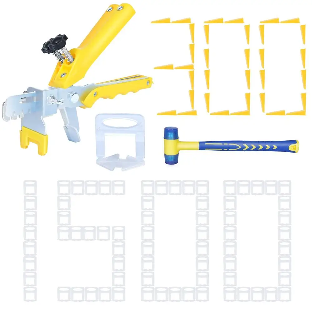 Tile Leveling System Set with Tile Plier 1500 Pcs Tile Spacers Clips 300 Pcs Reusable Wedges 1 Rubber Mallet Ideal Stone