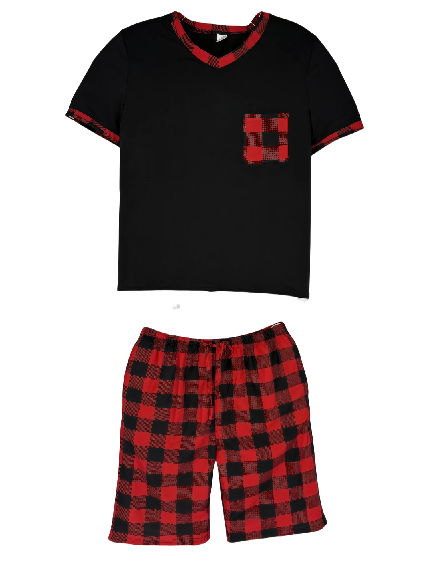 Conjuntos de pijama masculino manga curta xadrez pijamas para homem conjunto de pijama macio lounge pijamas calças pj com bolsos shorts com cordão camisas
