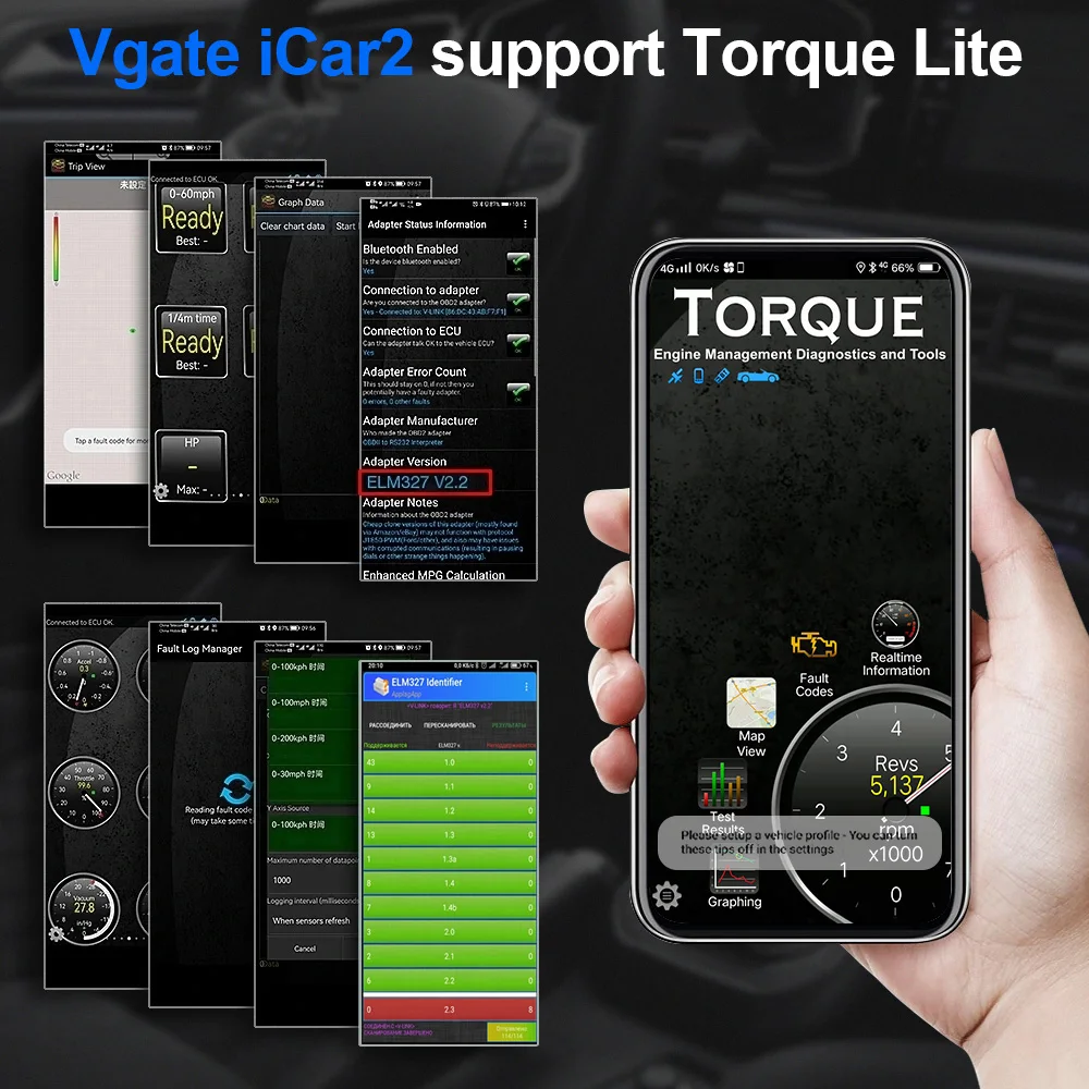 Vgate iCar2 Diagnóstico de carro OBD OBD2 ELM327 Wifi Scanner Ferramenta automática Cabo de extensão Bluetooth iCar 2 v2.2 leitor de código PK olmo V1 5
