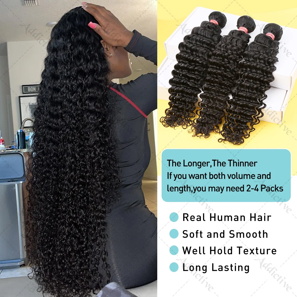Deep Wave 1 3 4 Bundles Virgin Deep Curly Human Hair Extensions ธรรมชาติผม Water Wave 26 28 30 นิ้วสําหรับผู้หญิง