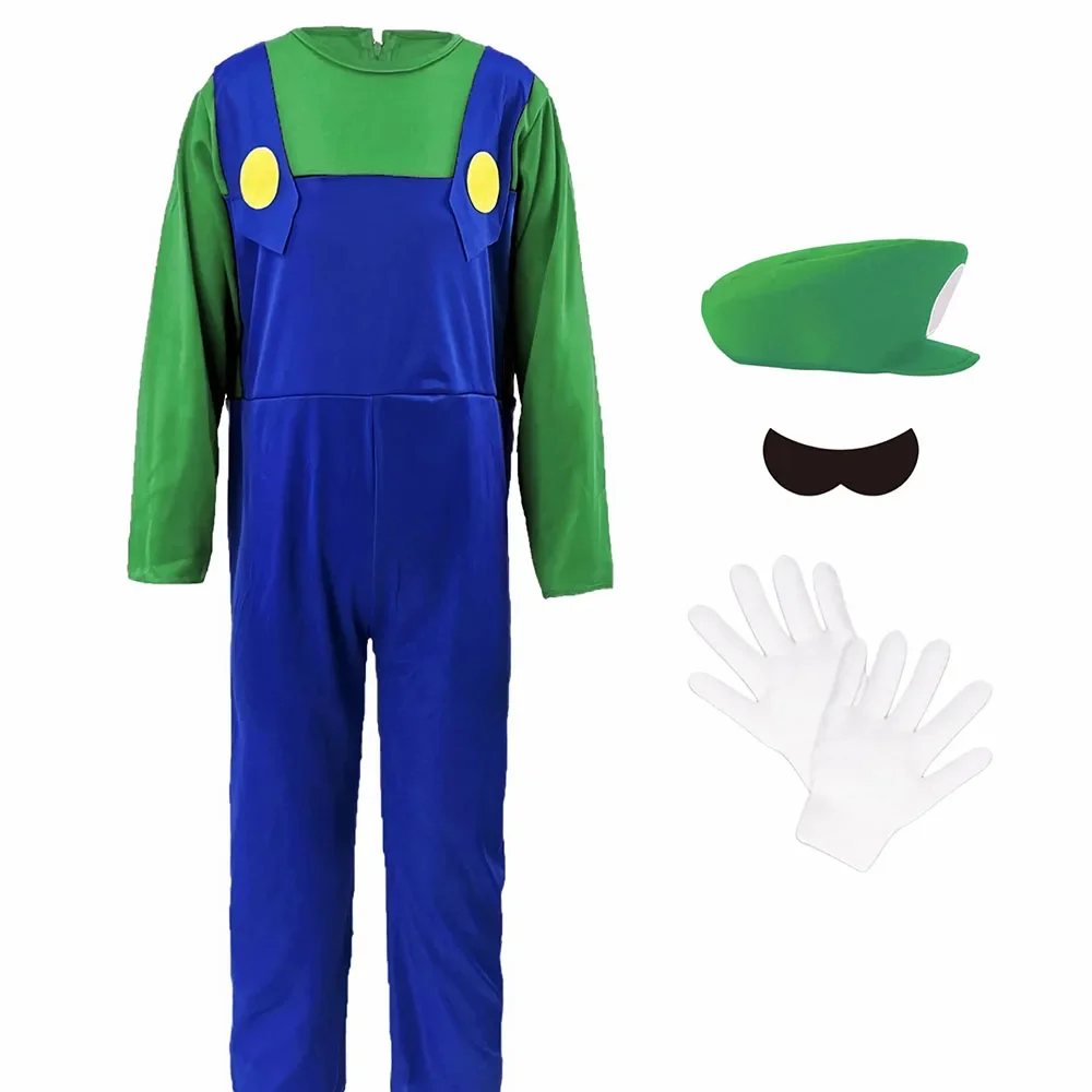Gioco Idraulico Bros Costumi Cosplay Divertenti Abiti di Carnevale di Halloween per Uomo Donna Tuta Fantasia con Cappello Guanti Baffi