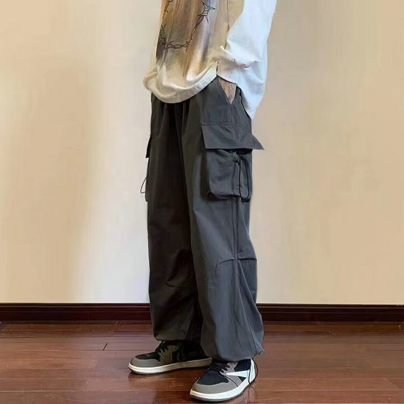 Calças de carga dos homens streetwear hip hop calças cintura elástica harem tornozelo comprimento preto harajuku casual bolso calças femininas