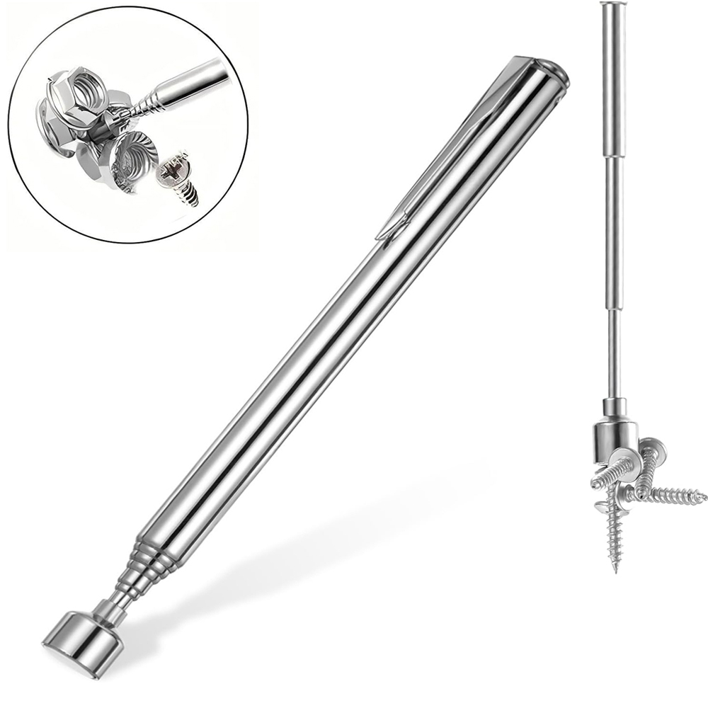 Portable Magnetic Pickup Telescopic Rotatable Silver Magnetic Pickup Rod with Retractable Pen Clip Magnet Suction Rod Hand Tool